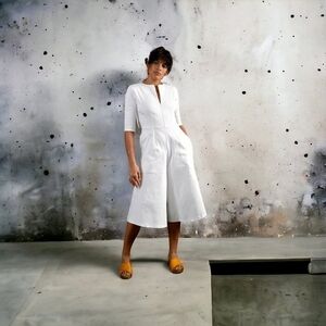 MEG ROUND POCKET JUMPSUIT WHITE Size S